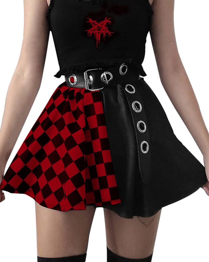 DINGJIUYAN Women's Punk Goth Skirts Dark Series Cross Pleated Mini ...