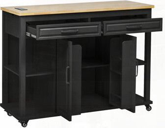 August Grove Kitchen Island with Extendable Table Storage Drawers and Power Outlet