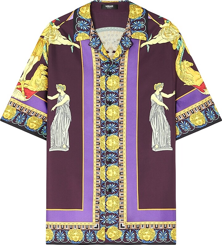 Versace Men's Hall of Statues Silk Shirt - Mulberry Powder Rose - Size 36