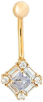 FreshTrends Princess-Cut CZ with Square-Cut Accents 14K Yellow Gold Belly Button Ring