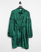 Thumbnail for your product : Topshop wrap shirt dress in green paisley print