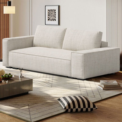 Latitude Run Creamy-white Cotton And Linen Standard Sofa cushion Loveseat