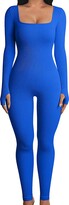 Thumbnail for your product : Fiona Jolin Womens Yoga Jumpsuits Ribbed Long Sleeve Bodycon Jumpsuits Workout Exercise One Piece Outfits (Blue-L)