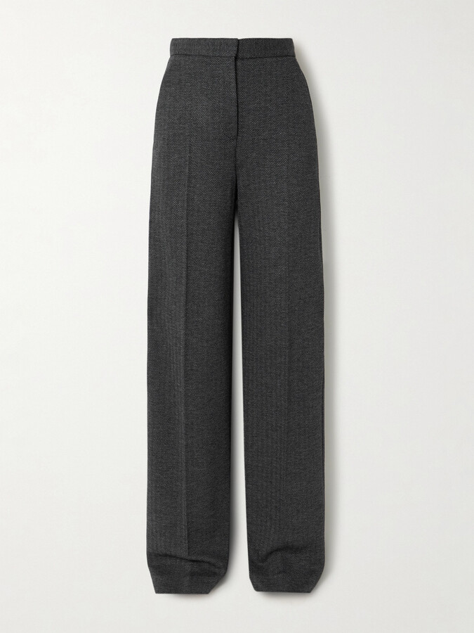 Max Mara - Pleated Herringbone Wool-blend Wide-leg Pants - Gray