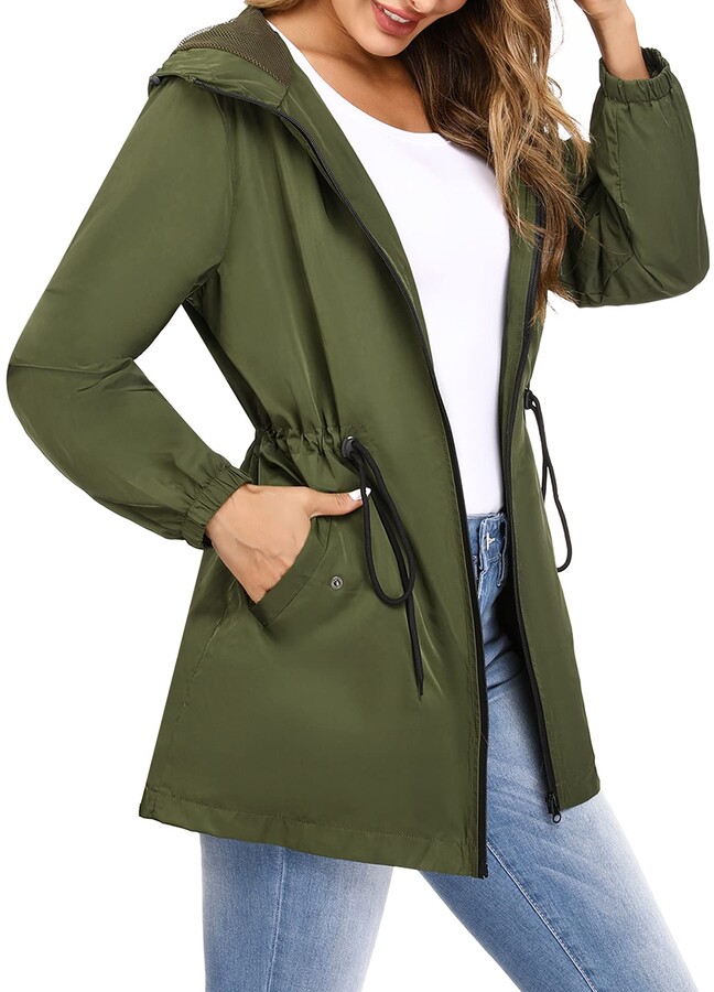 army green rain jacket womens