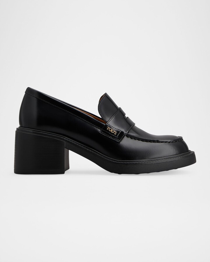 Tod's Gomma Leather Block-Heel Penny Loafers
