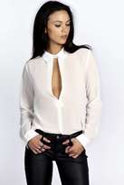 Thumbnail for your product : boohoo Rosella Collared Deep Plunge Long Sleeve Blouse
