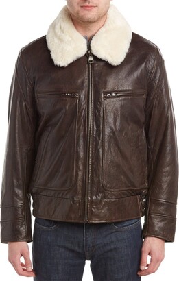 Andrew Marc Mens Outerwear Carmine Distressed Leather Aviator Bomber Jacket