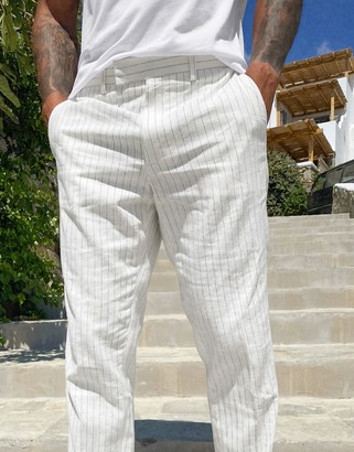 ASOS DESIGN wedding slim suit pants in white pin stripe