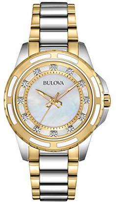 Bulova Diamond Women's Quartz Watch with Mother of Pearl Dial Analogue Display and Gold/Silver Ion-Plated Bracelet 98P140