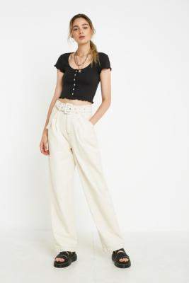 BDG Ecru Belted Puddle Jeans - beige 32W 34L at Urban Outfitters