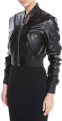 Michael Kors Collection Zip-Front Plonge Leather Cropped Bomber Jacket