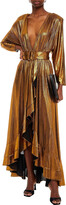 Thumbnail for your product : retrofete Wayne Belted Asymmetric Lame-jersey Maxi Wrap Dress