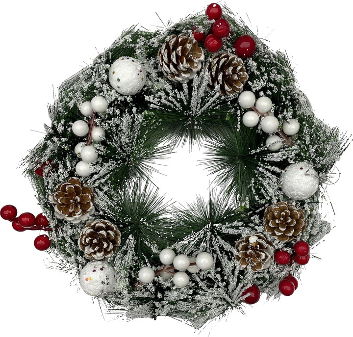 Unique Bargains Christmas Wreath Snowflake White Ball Pinecone Ornaments Wreath White