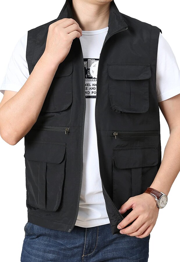 Panegy Men's Summer Stylish Gilet with Multi-Pockets Outdoor Vest Fishing  Hiking Waistcoat Black Size L - ShopStyle Jackets