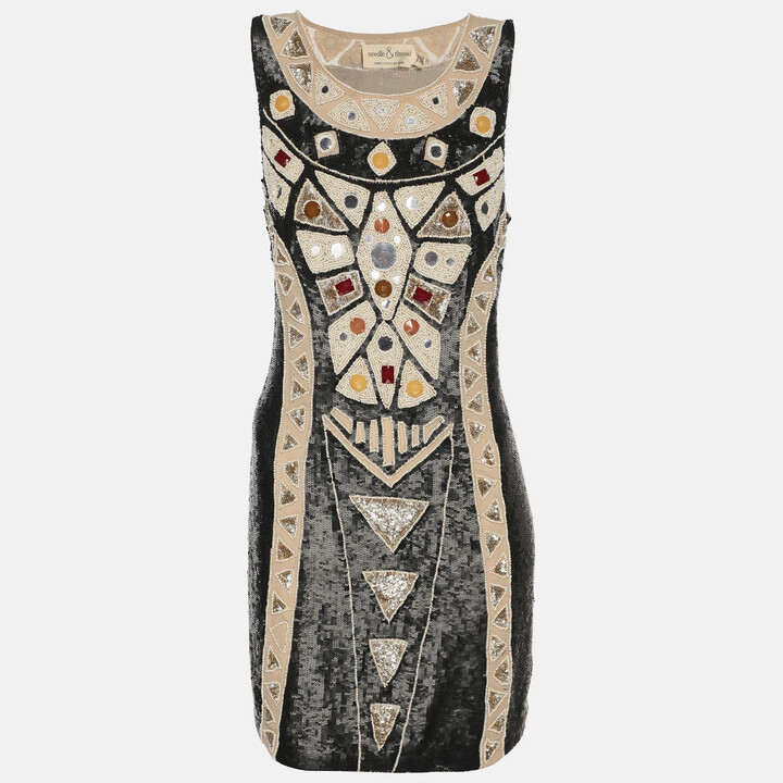 Needle & Thread Black Multicolor Sequin and Bead Embellished Sleeveless Top L