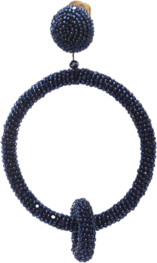 Oscar de la Renta Fully Beaded Double Hoop Drop Clip On Earrings