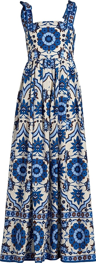 Cara Cara Women's Tula Floral Cotton Poplin Maxi Dress - Mystic Blue - Size 0