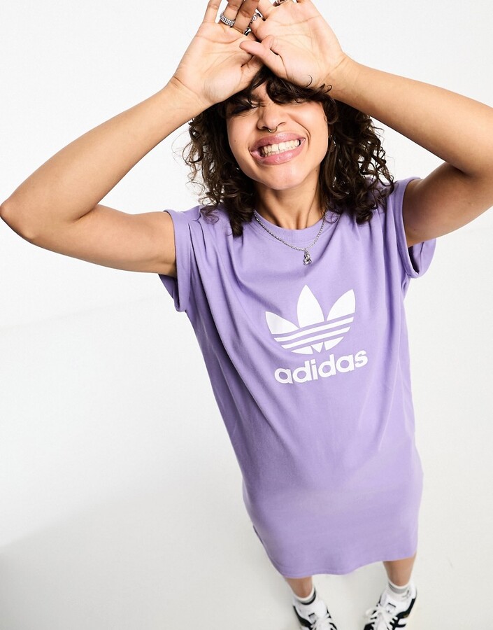adidas House Of Classics Trefoil t-shirt dress in purple - ShopStyle