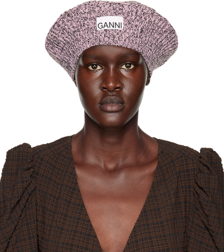 Ganni Pink & Black Marled Beret - ShopStyle Hats