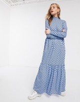 Thumbnail for your product : ASOS DESIGN DESIGN long sleeve tiered maxi dress in blue spot