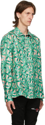 Amiri Green & Pink Silk Banana Leaves Pyjama Shirt