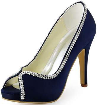 ElegantPark EP11083-IP Women Peep Toe Platform Satin Rhinestones Prom High Heel Evening Party Shoes US 7