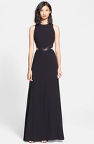 Thumbnail for your product : Alice + Olivia 'Adel' Leather Trim Cutout Detail Gown