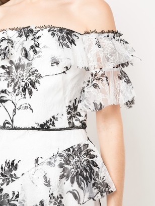 Marchesa Off-The-Shoulder Floral-Print Dress