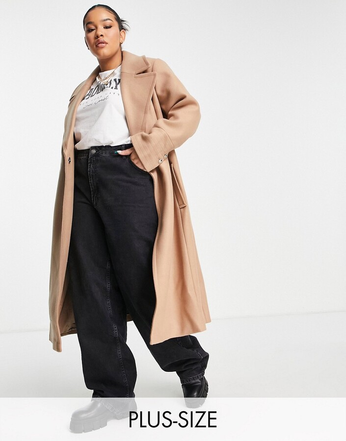 plus size camel wrap coat
