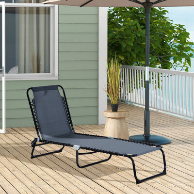 Latitude Run Patio Sun Tanning Lounge Gray - Foldable With 4  Mesh Yard Chair Outdoor Reclining Seat