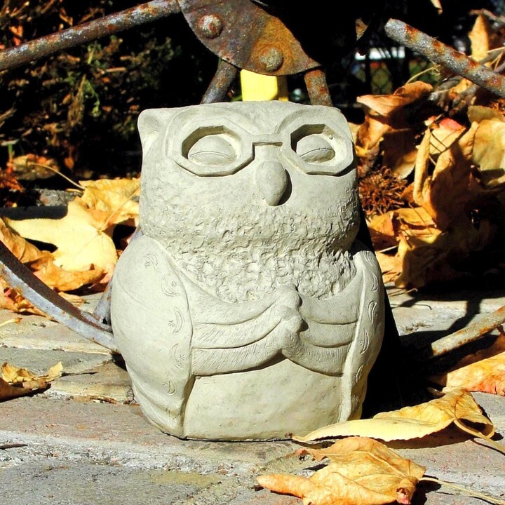 Meditating Owl Buddha Solid Stone Sculpture. Home & Garden Statue. Outdoor Safe Handcrafted U.s.a