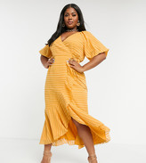 Thumbnail for your product : ASOS Curve DESIGN Curve wrap maxi dress in self stripe in mustard