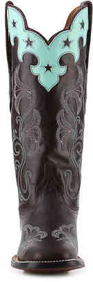 Lucchese Women's Scallop Top Star Cowboy Boot -Dark Burgundy/Turquoise