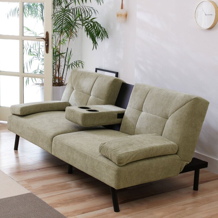 Milemont Linen Upholstered Convertible Lounge Futon Sofa Bed, Tufted