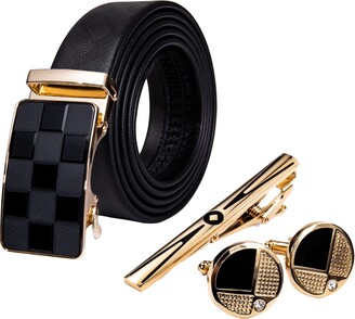 Barry.Wang Mens Ratchet Belt Black Gold Automatic Slide Buckle Genuine  Leather Strap Adjustable Mens Gift … - ShopStyle