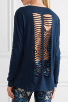 Thumbnail for your product : The Upside Cutout Printed Cotton And Linen-blend Jersey Top - Navy