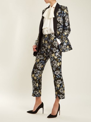 Erdem Syrah Floral-jacquard Cropped Trousers - Black Multi