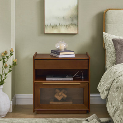 George Oliver Mid Century Modern Nightstand With Charging Station & Outlet Hole & 2 Drawers(Includes Only Nightstand)