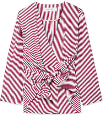 Diane von Furstenberg Tie-front Striped Cotton-poplin Shirt