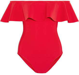 Karla Colletto Zaha Off-the-shoulder Ruffled Swimsuit - Red