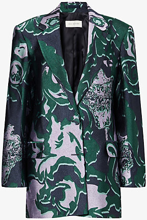 Dries Van Noten Womens Dark Green Bastis Single-Breasted Jacquard Woven Jacket S