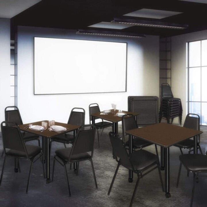 Regency Kee Medium 36 in. Square Neo Walnut Breakroom Table Desk with Black Mobile Legs