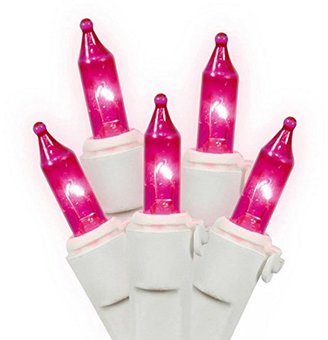 Vickerman Heavy Duty Pink Mini Christmas Lights with White Wire Connect 6, Set of 150