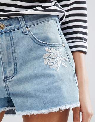 Brave Soul Juliet Denim Shorts With Rose Embroidery