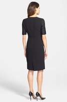 Thumbnail for your product : Santorelli Lace Sleeve Wool Crepe Sheath Dress