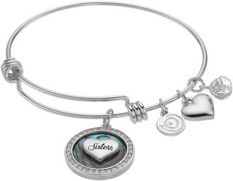 Love This Life love this life Abalone & Crystal "Sisters" Heart Charm Bangle Bracelet