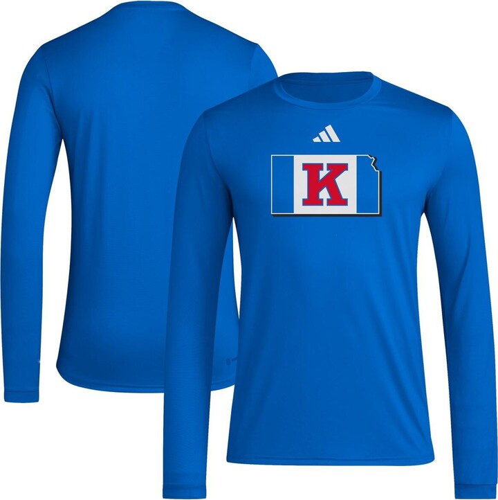 adidas Men's Royal Kansas Jayhawks Basketball State Outline Pre-Game Long Sleeve T-Shirt