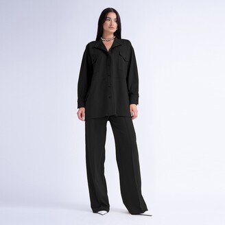 Bluzat Black Matching Set With Oversized Shirt And Wide Leg Trousers