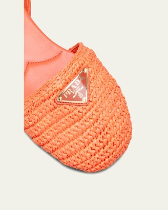 サンダル PRADA 2X3143 RAFFIA FLAT SANDAL WITH TRIANGLE LOGO PRADA Triangle Logo-Plaque Faux-Raffia Sandals in Black